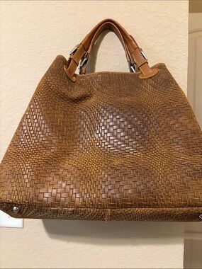 Woven Leather Tote Bag in Cognac